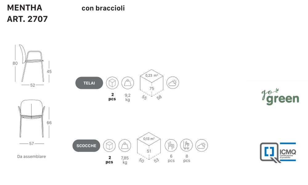 SCAB Design Mentha | sedia con braccioli - dimensioni