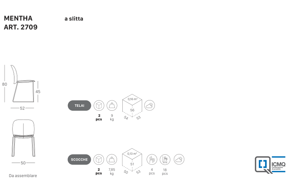 SCAB Design Mentha | sedia a slitta - dimensioni