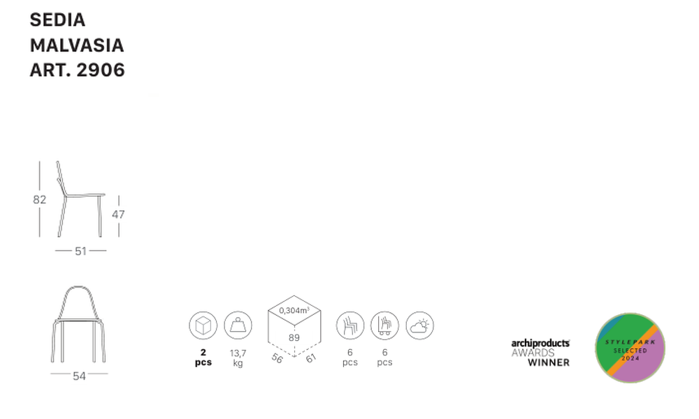 SCAB Design Malvasia | sedia - dimensioni