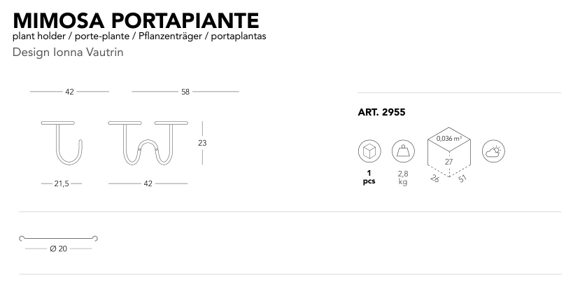 SCAB Design Mimosa | portapianta da parete - dimensioni